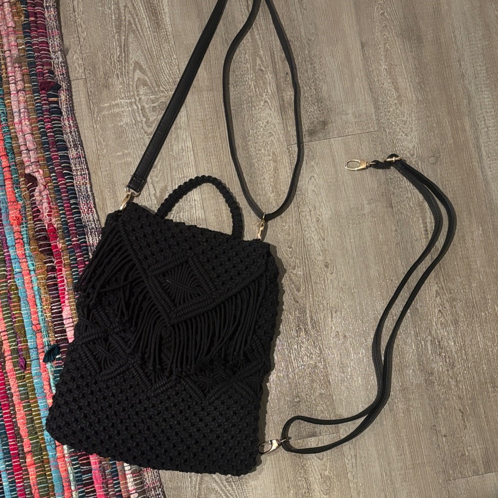 Black Fringe Women Bag